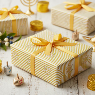 Papel De Regalo Vela a Rayas Llama Amarillo Estrella Judía de Davi