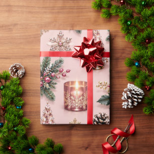 Papel De Regalo Vela de Navidad de color burgundy con rubor rosa