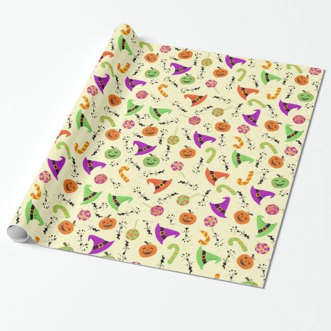 Papel De Regalo Vela Gorra de Halloween Candy & Pumpkins 2 (Desenrollado)