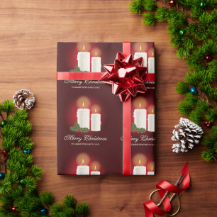 Papel De Regalo Velas Blancas de Navidad en Rojo con Texto Persona