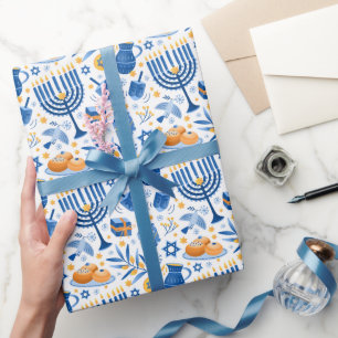 Papel De Regalo Velas Coloridas Menorah Estrella de David Janucá 
