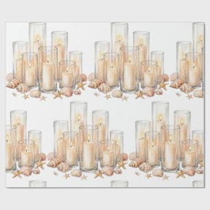 Papel De Regalo Velas Costeras Acuarela de Conchas Marinas