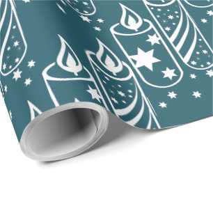 Papel De Regalo Velas de moda para Navidades blancos y azules