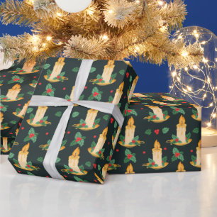 Papel De Regalo Velas de Navidad Antiguas Patrón de Acebo