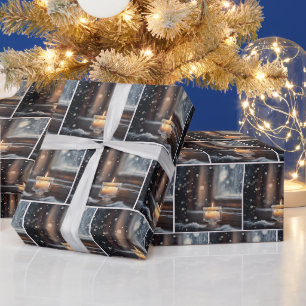 Papel De Regalo Velas de Navidad brillantes en la nieve