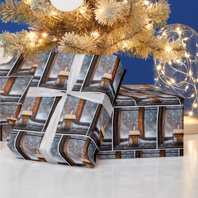 Papel De Regalo Velas De Navidad Brillantes En Nieve (Vacaciones)