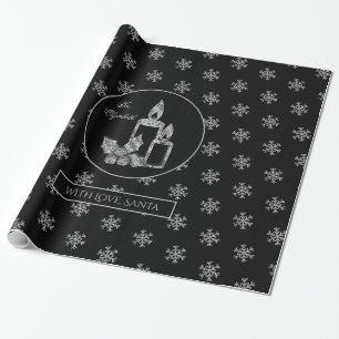 Papel De Regalo Velas de nieve Holly Navidades de plata negra