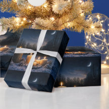 Velas en la nieve con una luna creciente Yule