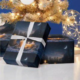 Papel De Regalo Velas en la nieve con una luna creciente Yule