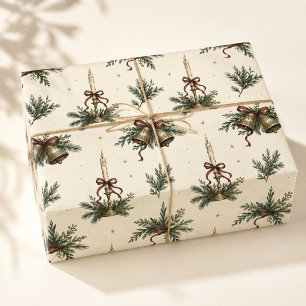 Papel De Regalo Velas y campanas de Navidad dibujadas a mano con e