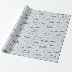 Papel De Regalo Velero Azul Acuarela Regalo Náutico