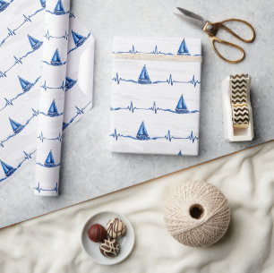 Papel De Regalo Velero Navegando en una Gráfica de Latido Azul