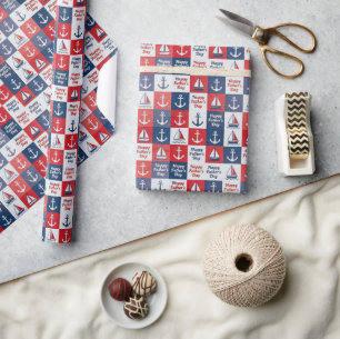 Papel De Regalo Velero Rojo Blanco Azul Día del Padre