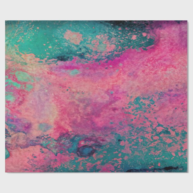 Papel De Regalo “Vellum Etéreo” – Azul Turquesa Rosa Abstracto    (Superficie plana)