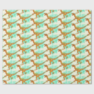 Papel De Regalo Velociraptor Divertido Corriendo Arte de Dinosauri