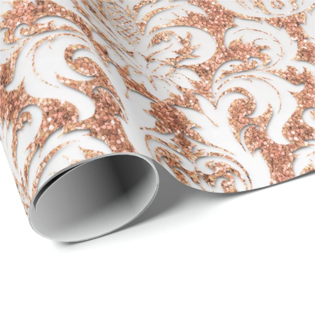 Papel De Regalo Velvet Peach Rosa Gold Silver Damask Elegante (Esquina del rollo)