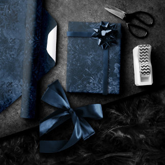 Papel De Regalo Velvety Navy Damask | Barroco azul oscuro