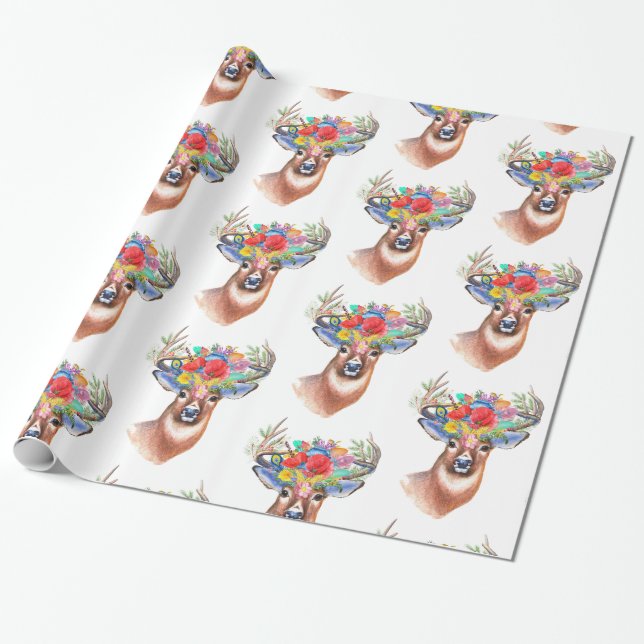 Papel De Regalo Venado Con Flores (Desenrollado)