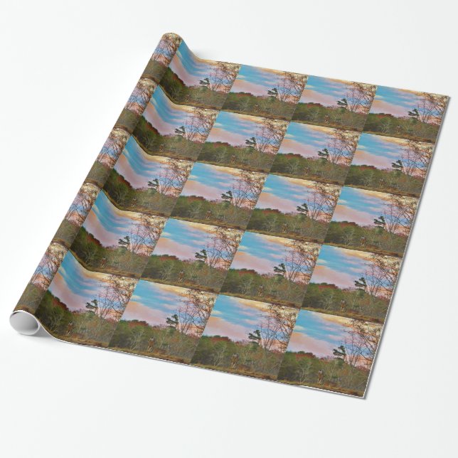 Papel De Regalo Venado con un cielo azul rosado (Desenrollado)