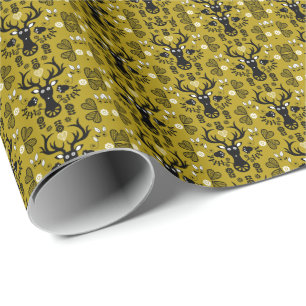 Papel De Regalo Venado de arte popular escandinavo moderno