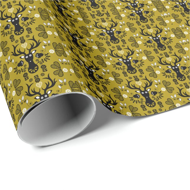 Papel De Regalo Venado de arte popular escandinavo moderno (Esquina del rollo)