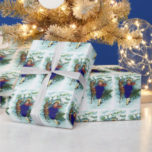 Papel De Regalo Venado de Navidad y niño