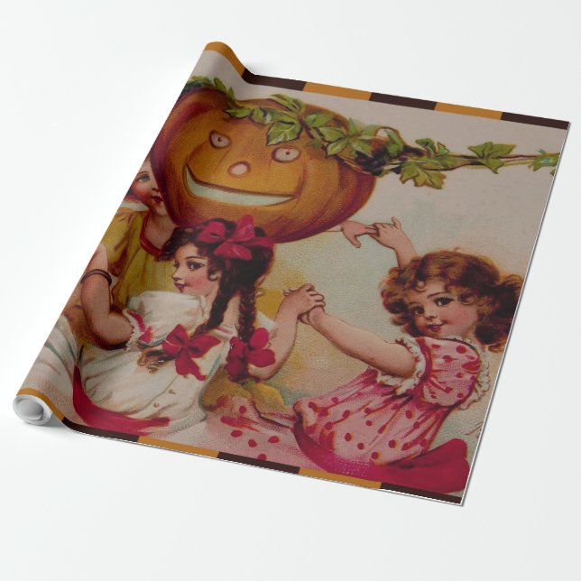 Papel De Regalo Vendimia de calabaza de la fiesta de Halloween (Desenrollado)