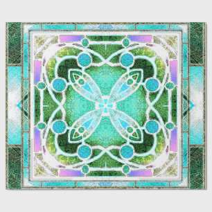 Papel De Regalo Ventana de catedral de vidrio emplomado en verde y