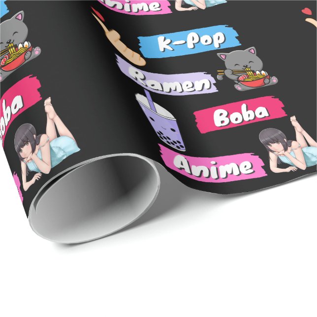 Papel De Regalo Ventilador de la cultura K-Pop, Ramen, Boba y Anim (Esquina del rollo)