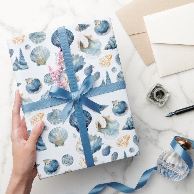 Papel de regalo verano concha marina azul (Regalar)