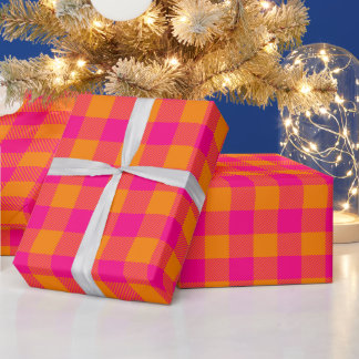 Papel De Regalo Verano de Navidad Rosa Caliente y Naranja Brillant