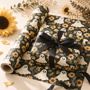 Papel De Regalo Verano Gótico de Fantasmas y Girasoles