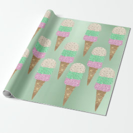 Papel De Regalo Verano metálico crema de hielo mint verde rosa pas