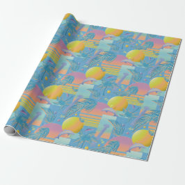 Papel De Regalo Verano Periwinkle Vaporwave Sunset y Palm Trees