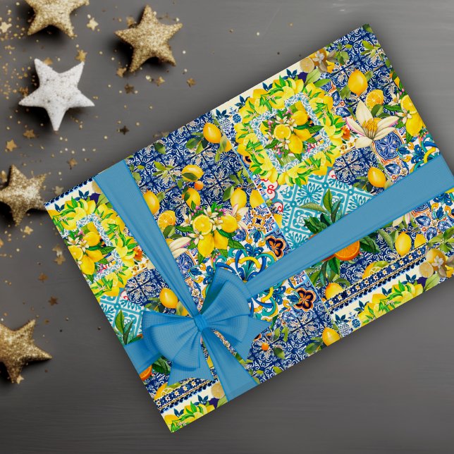 Papel De Regalo Verano Siciliano Cítricos mediterráneos de cerámic (Subido por el creador)