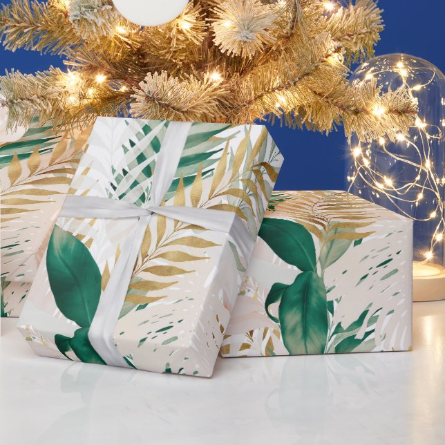 Papel De Regalo Verano Tropical Green Gold Palm Foliage (Vacaciones)