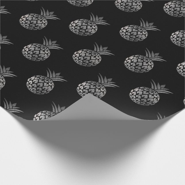 Papel De Regalo Verano tropical piña fruta gris plata negra (Esquina)
