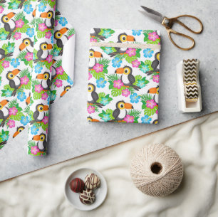 Papel De Regalo Verano Tropical Tucán y Patrón Floral