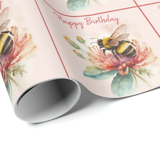 Papel De Regalo Verano Vibes acuarela Bumblebee - Feliz cumpleaños (Esquina del rollo)