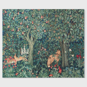 Papel De Regalo VERDAD, ANIMALES FORESTALES Hares, Fox, Floral Ver