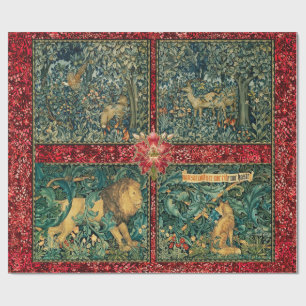 PAPEL DE REGALO VERDAD, ANIMALES FORESTALES, LEONES, FOX, PHEASANT