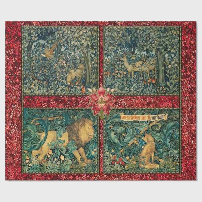 PAPEL DE REGALO VERDAD, ANIMALES FORESTALES, LEONES, FOX, PHEASANT (Superficie plana)