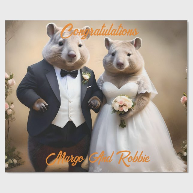 Papel De Regalo "Verdadero Amor En Australia: Wombats Que Amarran  (Superficie plana)