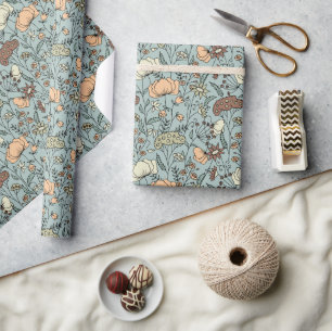 Papel De Regalo Verde azulada Zorra Tranquila De Flores Silvestres