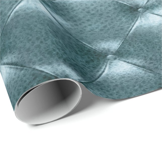 Papel De Regalo Verde azulado Aquatic Luxury Opulent Tufted Leathe (Esquina del rollo)