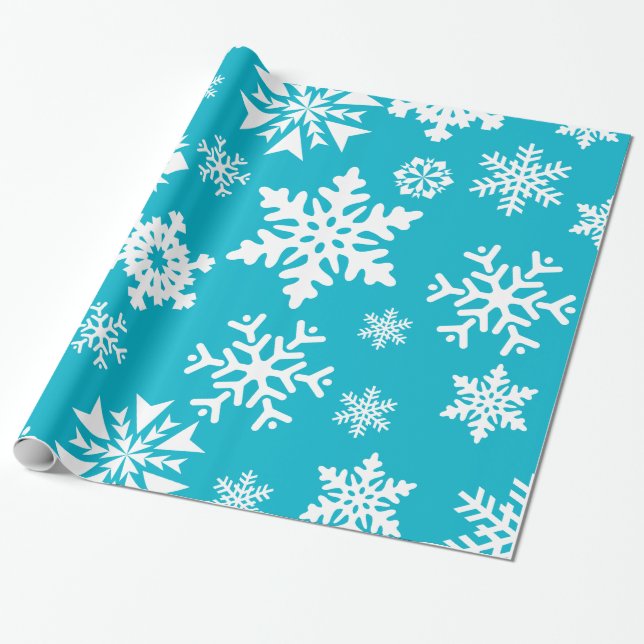 Papel De Regalo Verde azulado Blue Snowflakes Navidades de regalo  (Desenrollado)