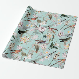 Papel De Regalo Verde azulado patrón de jungla de ave tropical ant