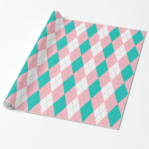 Papel De Regalo Verde azulado Rosa Gris oscuro Blanco XL Argyle