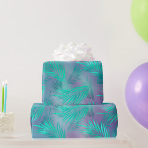 Papel De Regalo Verde azulado tropical deja gráfico