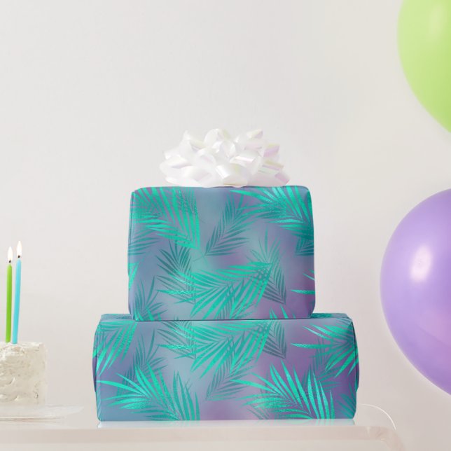 Papel De Regalo Verde azulado tropical deja gráfico (Regalos de fiesta)